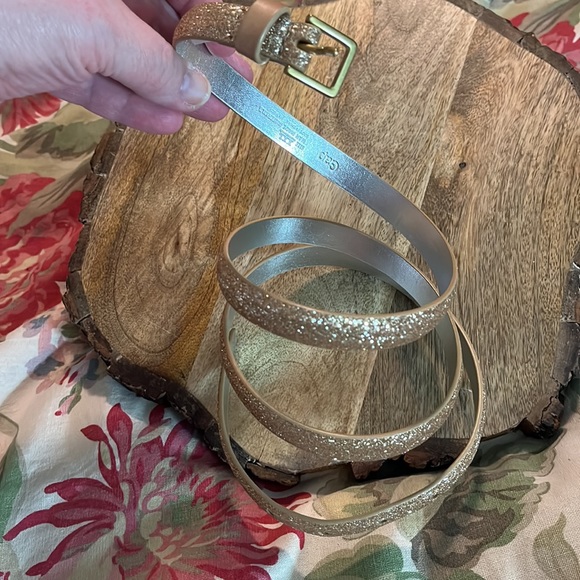 Vtg GAP Size XXL Glitter Metallic Gold Disco Belt Gold Closure SKINNY BELT NEW - Picture 15 of 16